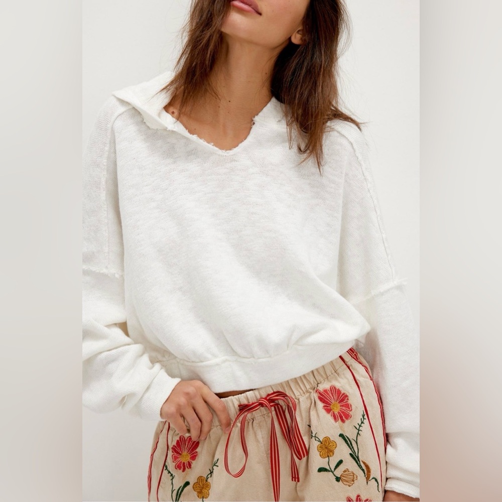 Free People We The Free Atlas Hoodie White Pura Cotton Size White New